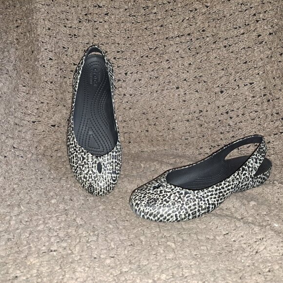 CROCS-Olivia II-Black Patterned Slip On Slingback Ballet Flats-Sz 7-Near Mint - Picture 1 of 7